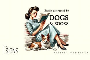 Vintage Pin-up Gir Dog & Book Quote Png Grafika Projekty Koszulek Przez DSIGNS 1
