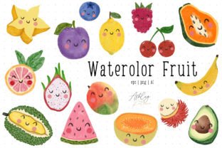 Watercolor Fruit with & Without Faces Gráfico Ilustraciones Imprimibles Por AshleyKatrina 1