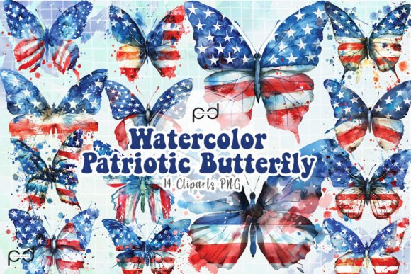 Watercolor Patriotic Butterfly Clipart Graphic Illustrations By Padma.Design