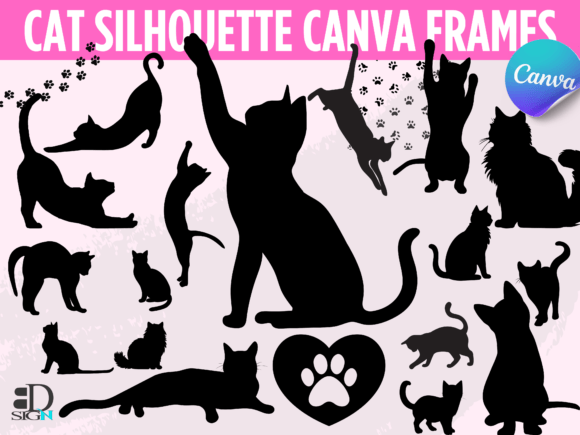 20 Versatile Cat Silhouette Canva Frames Graphic Product Mockups By BDSign