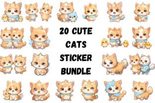 20 Cute Cats Sticker Bundle Afbeelding Afdrukbare Illustraties Door yaseenbaigart 1