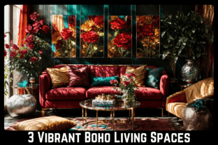 3 Luxurious Vibrant Boho Living Spaces Illustration Graphiques AI Par Pamela Arsena 1
