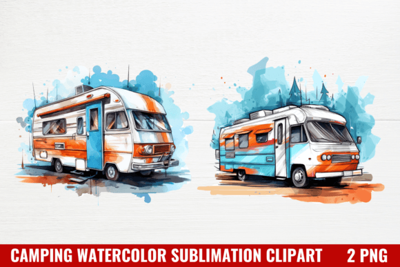 Camping Watercolor Clipart Sublimation Illustration Illustrations Imprimables Par CraftArt