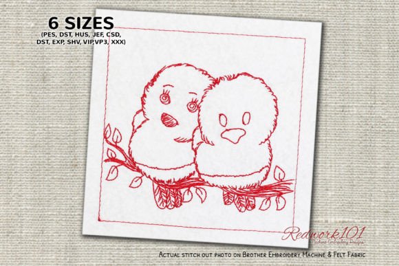 Cute Cartoon Birds Birds Embroidery Design By Redwork101