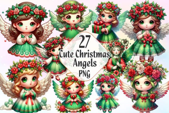 Cute Christmas Angels Sublimation Graphic Illustrations By LiustoreCraft