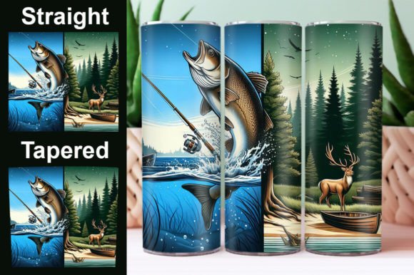 Fishing Tumbler Wrap with Deer Art PNG Graphic AI Illustrations By jahanul