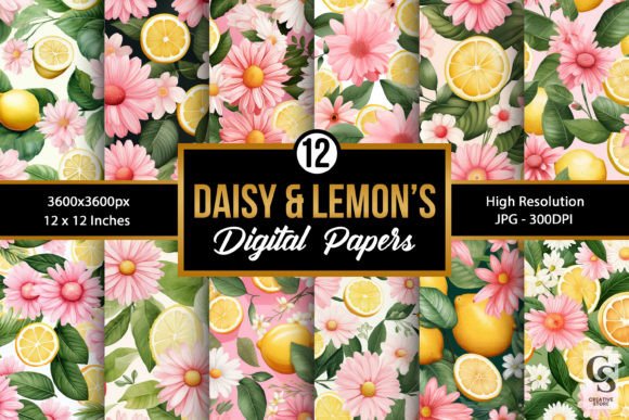 Lemon's & Pink Daisy Floral Patterns Graphic Patterns By Creative Store