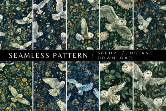 Snowy Owls Seamless Patterns Gráfico Patrones de Papel Por Inknfolly