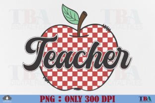 Teacher Checkered Apple PNG Retro School Graphic T-shirt Designs By TBA Digital Files 1