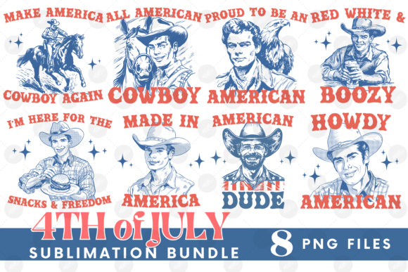 Vintage Patriotic 4th July Cowboy Bundle Graphic Illustrations By hygge.artstudio