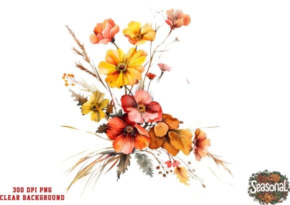 Watercolor Fall Flower Bouquet Graphic Illustrations By seasonal