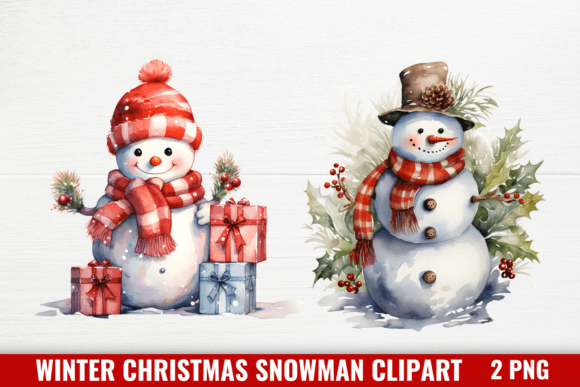 Winter Christmas Snowman Clipart Illustration Illustrations Imprimables Par CraftArt