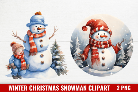 Winter Christmas Snowman Clipart Illustration Illustrations Imprimables Par CraftArt