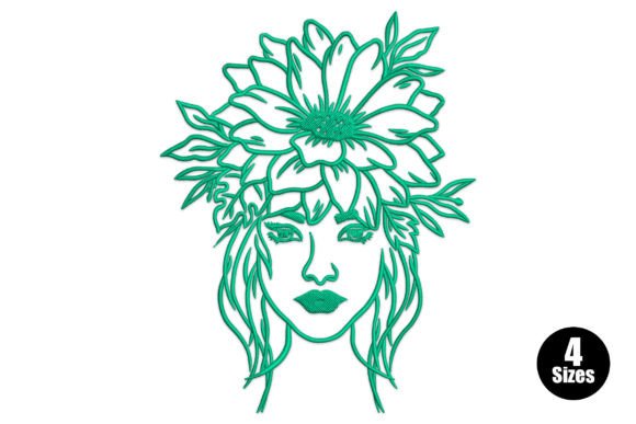 Woman with Flower Head Beauty Embroidery Design By Embiart