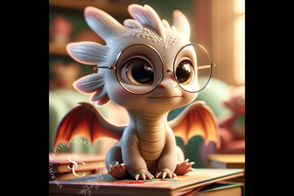 Adorable Bookish Baby Dragon Grafik KI Grafiken Von sherovacreations
