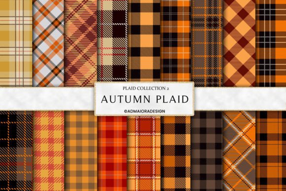 Autumn Plaid Digital Paper Graphic Patterns By AdMaioraDesign
