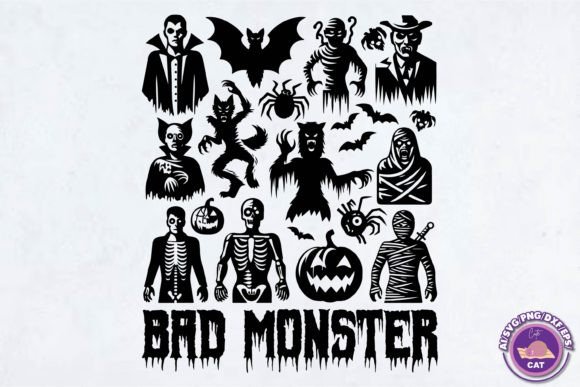 Bad Monster Halloween SVG PNG DXF Design Grafik Druck-Vorlagen Von Cute Cat