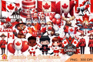 Canada Day Watercolor Clipart PNG Gráfico Ilustrações para Impressão Por Kookie House 1