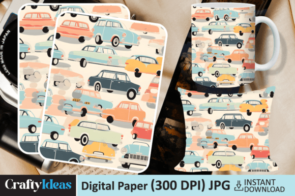 Cars Digital Paper Illustration Modèles de Papier Par CraftyIdeas