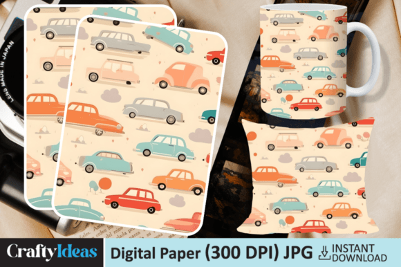 Cars Digital Paper Illustration Modèles de Papier Par CraftyIdeas
