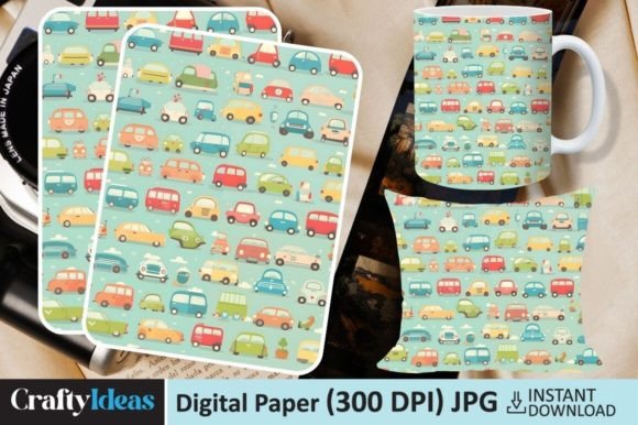 Cars Seamless Patterns Digital Paper Afbeelding Papieren Patronen Door CraftyIdeas