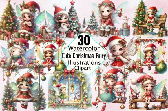 Christmas Cute Fairy Sublimation Clipart Gráfico Ilustrações para Impressão Por SVGArt