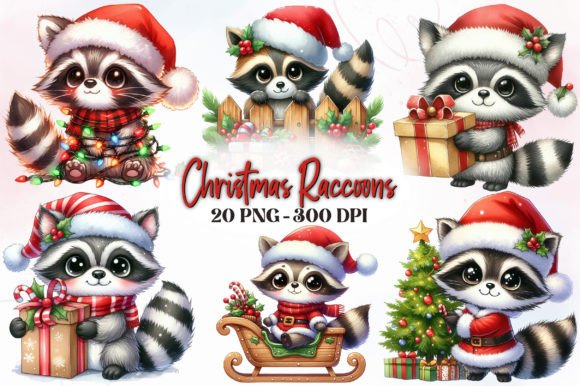 Christmas Raccoons Clipart Bundle Graphic Illustrations By RevolutionCraft