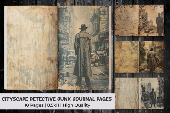 Cityscape Detective Junk Journal Pages Graphic Backgrounds By mirazooze