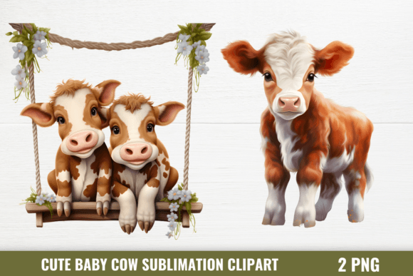Cute Baby Cow Sublimation Clipart Graphic Illustrations By CraftArt