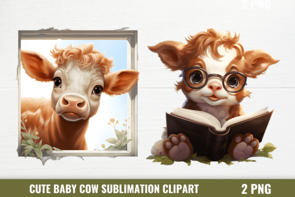Cute Baby Cow Sublimation Clipart Gráfico Ilustrações para Impressão Por CraftArt