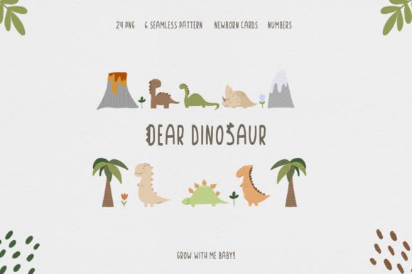 Cute Baby Dinosaur Clipatr and Pattern Graphic Illustrations By SleptArt