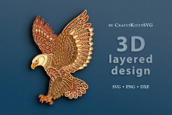 Flying Bald Eagle 3D Layer SVG Cut File Graphic 3D SVG By CraftyKittyArt