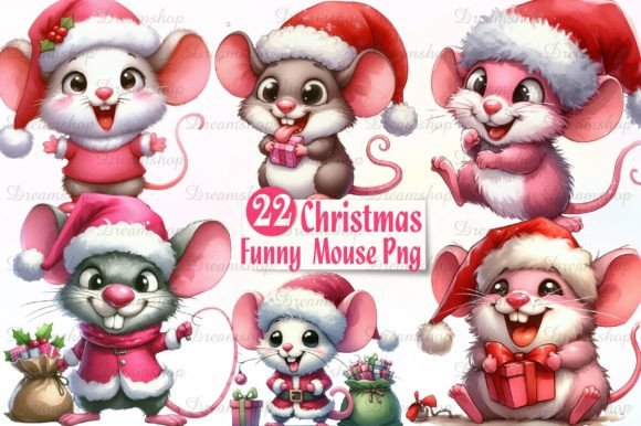 Funny Christmas Mouse Watercolor Clipart Grafik Druckbare Illustrationen Von Dreamshop