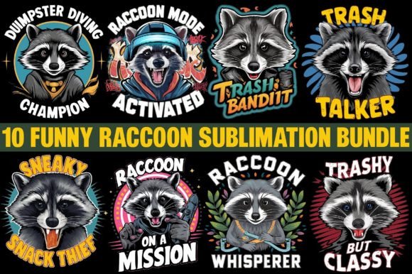 Funny Raccoon Sublimation Bundle Graphic Crafts By Craft Sublimation Design