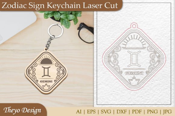 Gemini Keychain Laser Cut | Zodiac Sign Afbeelding Crafts Door Theyo Design