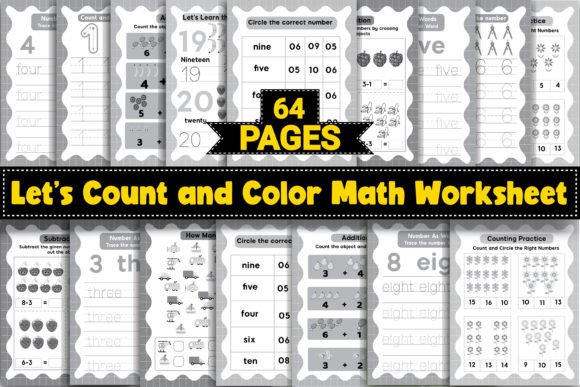 Let's Count and Color Math Worksheet Illustration Feuilles de Travail et Matériel d'Enseignement Par VIP DESIGN