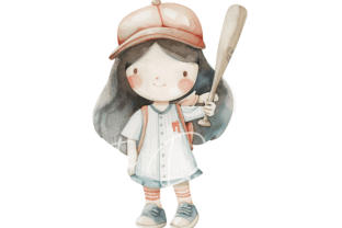 Little Baseball Players Watercolor Grafika Przezroczyste pliki PNG AI Przez Ikota Design 7
