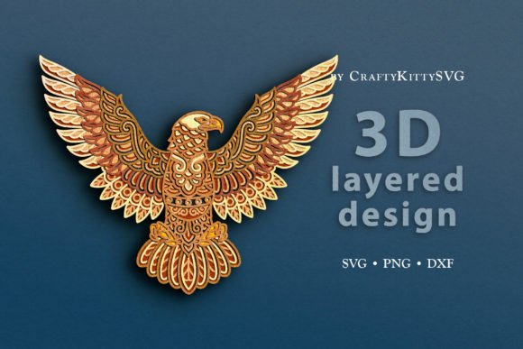 Mandala Bald Eagle 3D Layer SVG Cut File Graphic 3D SVG By CraftyKittyArt