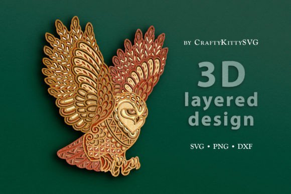 Mandala Flying Owl 3D Layer SVG Cut File Illustration SVG 3D Par CraftyKittyArt