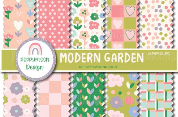 Modern Garden Digital Paper Set Graphic Patterns By poppymoondesign