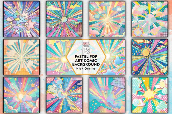 Pastel Pop Art Comic Background Clipart Gráfico Ilustraciones Imprimibles Por PIG.design