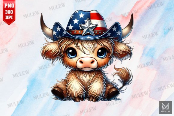 Patriotic Highland Cow Clipart PNG Gráfico Ilustraciones Imprimibles Por Mulew