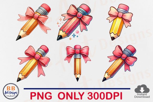 Pencil Coquette Bow PNG Teacher School Graphic Crafts By BB Art Designs