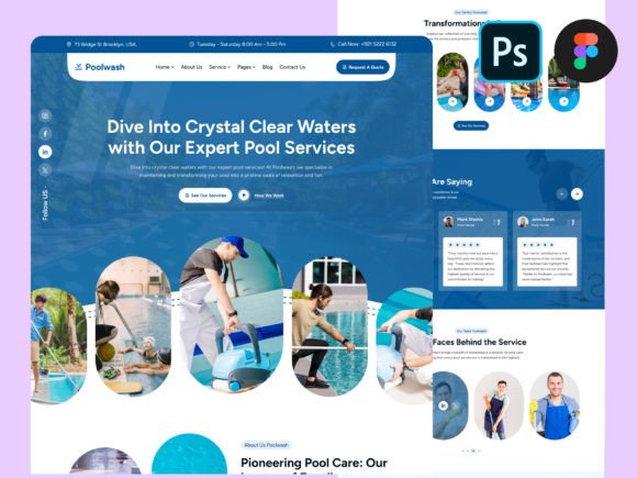 Pool Cleaning & Service UI Design Figma Gráfico UX y UI Kits Por fleexstudio