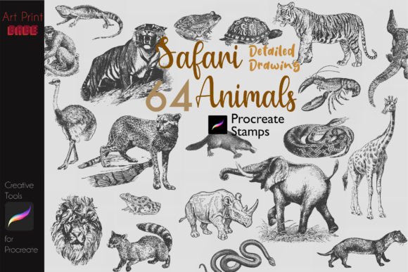Procreate Animals Stamps Tattoo Safari Grafika Pędzle Przez MilaMockup