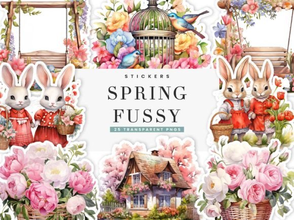 Spring Fussy Cuts Stickers Pack Grafica Sfondi Di busydaydesign