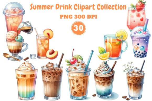 Summer Drink Clipart Collection Grafika Ilustracje do Druku Przez applelemon1234