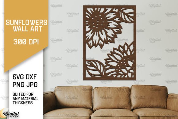 Sunflower Wall Art Laser Cut. Floral SVG Illustration SVG 3D Par Digital Idea