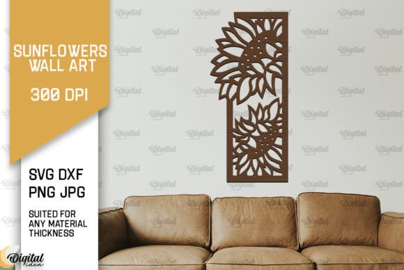Sunflower Wall Art Laser Cut. Floral SVG Illustration SVG 3D Par Digital Idea