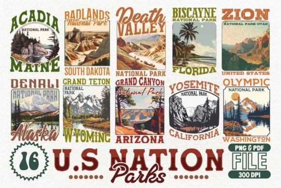 US Nation Parks T-shirt Design Bundle Illustration Designs de T-shirts Par Universtock